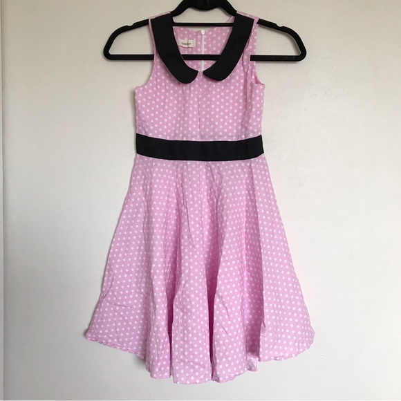 Hsastutor Pink Polka Dot Sleeveless Swing Dress Girls Cosplay Halloween Dress Up - Picture 1 of 10